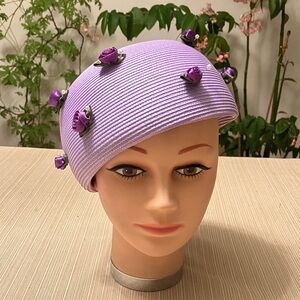 Elegant Lavender Hat With Purple Floral Accents